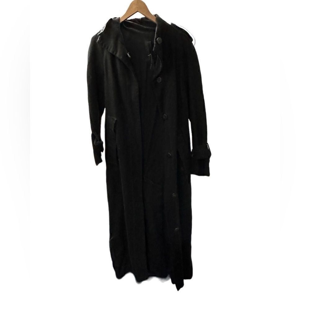Designer made in Italy leather trimmed long coat size S